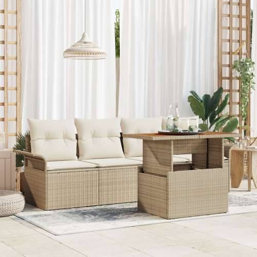 set od 5 vrtnih sofa s jastučićima bež poli ratan akacija Cijena