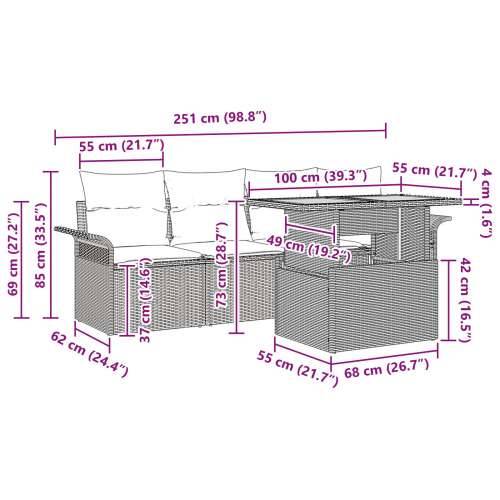 set od 5 vrtnih sofa s jastučićima bež poli ratan akacija Cijena