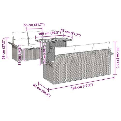 7-dijelni vrtni kauč set s jastučićima, crni poli rattan i akacija Cijena