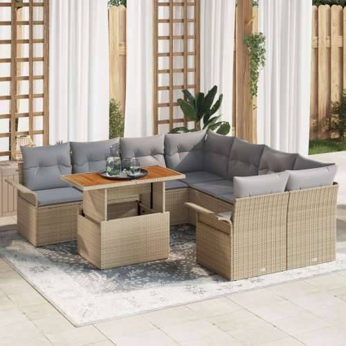 9 dijelni vrtni sofa set s jastucima bež poliratan akacije Cijena