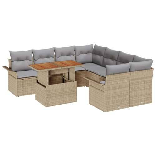 9 dijelni vrtni sofa set s jastucima bež poliratan akacije Cijena