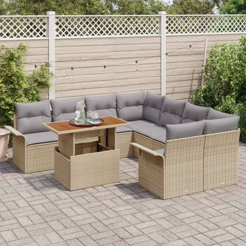 9 dijelni vrtni sofa set s jastucima bež poliratan akacije Cijena
