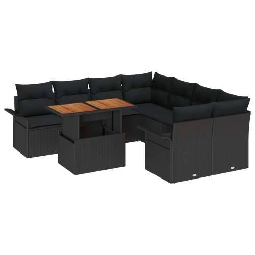 Vrtna garnitura - 9-dijelni set vrtnih sofa s jastučićima crna poli ratan akacija Cijena