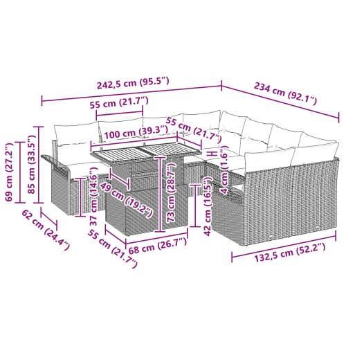 Vrtna garnitura - 9-dijelni set vrtnih sofa s jastučićima crna poli ratan akacija Cijena