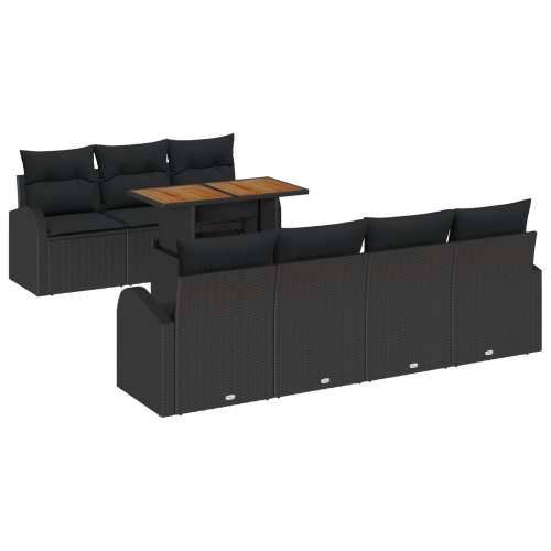 set od 8 komada za vrtno objedovanje s jastucima Crni Poly Rattan Akacija Cijena