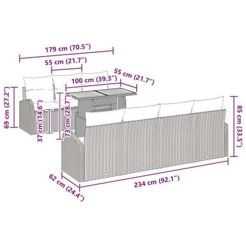 set od 8 komada za vrtno objedovanje s jastucima Crni Poly Rattan Akacija Cijena