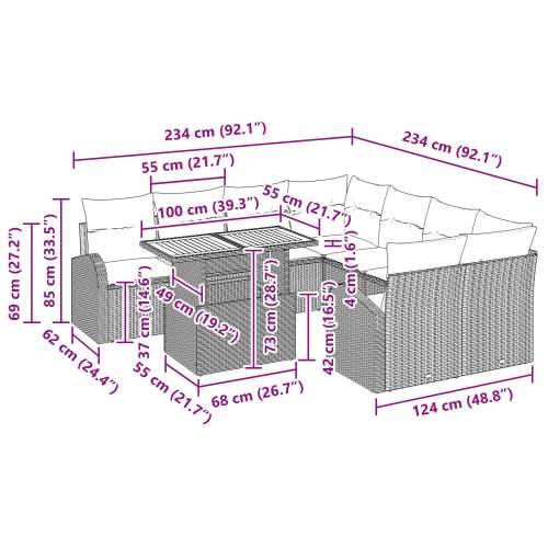 9-dijelni set za sjedala s jastučićima crni poli rattan akacija Cijena