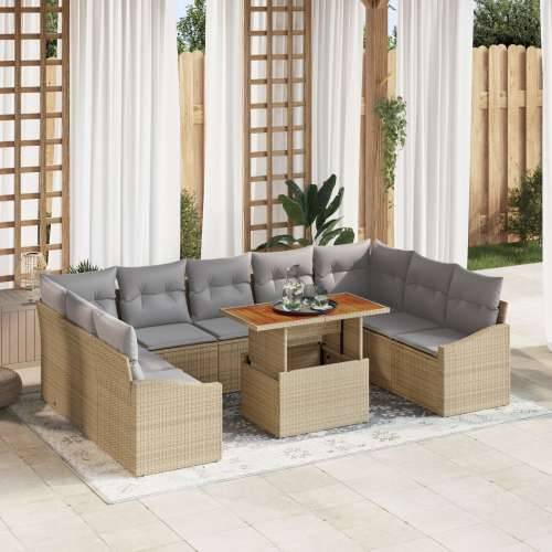 10 Djelni Vrtni Blagovački Set s Jastučićima Bež Poly Rattan Acacia Cijena
