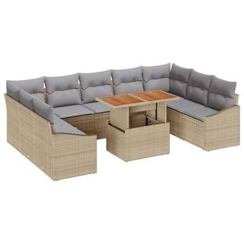 10 Djelni Vrtni Blagovački Set s Jastučićima Bež Poly Rattan Acacia Cijena