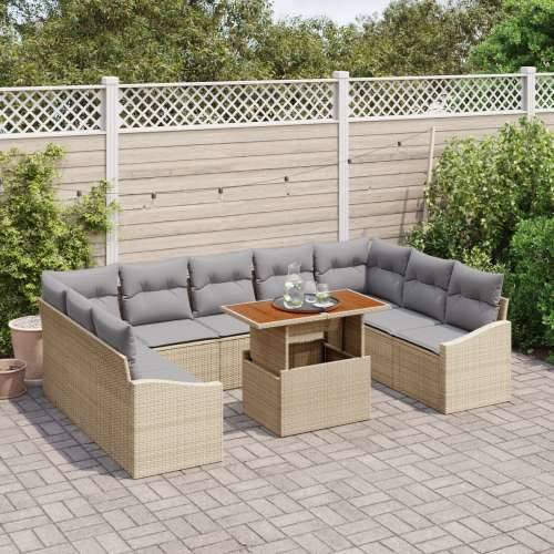 10 Djelni Vrtni Blagovački Set s Jastučićima Bež Poly Rattan Acacia Cijena