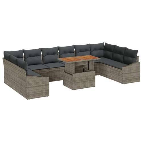 set od 11 komada vrtne blagovaonske garniture s jastučićima sivi poli ratan akacija Cijena