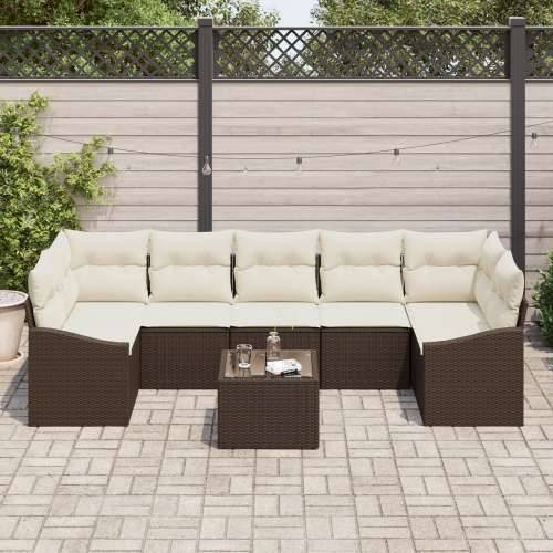 set od 8 vrtnih sofa s jastučićima smeđi poli ratan Cijena