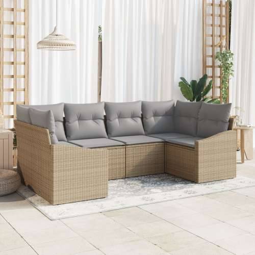 set od 6 vrtnih sofa s jastučićima Bež Poly ratan Cijena
