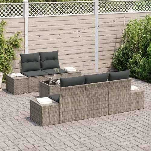 set od 6 dijelova vrtne sofa s jastučićima sivi poli ratan Cijena