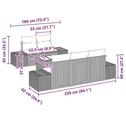 set od 6 dijelova vrtne sofa s jastučićima sivi poli ratan Cijena