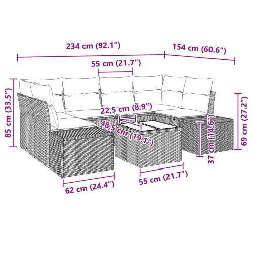 Set od 7 komada vrtnih kauča s jastučićima crni poli ratan Cijena