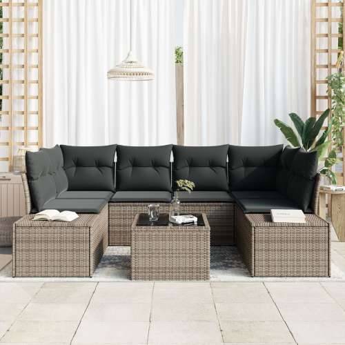 7-dijelni vrtni set sofa s jastučićima siva poly ratan Cijena