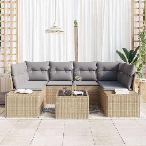 7-dijelni vrtni sofa set s jastučićima bež poliratan Cijena