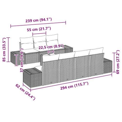 set od 8 vrtnih sofa s jastučićima siva poliratan Cijena