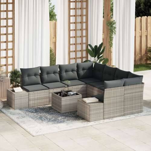 set od 9 dijelova vrtnih kauča s jastučićima svjetlosiva poly rattan Cijena