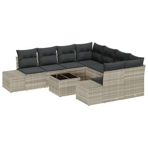 set od 9 dijelova vrtnih kauča s jastučićima svjetlosiva poly rattan Cijena