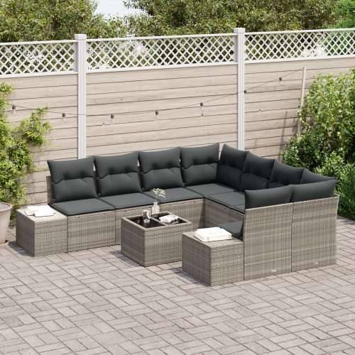 set od 9 dijelova vrtnih kauča s jastučićima svjetlosiva poly rattan Cijena