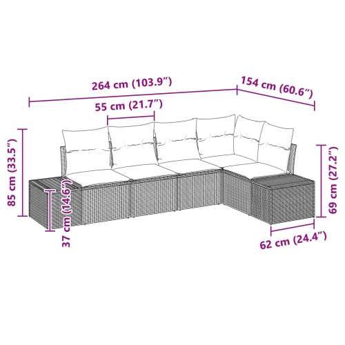 Set od 5 Vrtnih Kauča s Jastucima Bež Poli Ratan Cijena