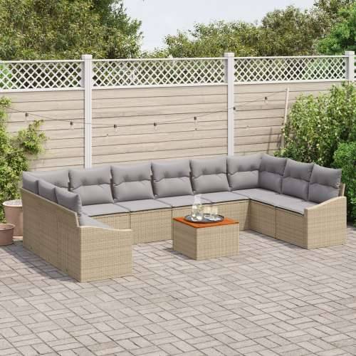 set vrtnih sofa od 11 dijelova s jastučićima Bež Poly Ratan Akacija Cijena