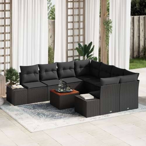 Set vrtnih sofa od 9 dijelova s jastučićima Crni Poli Ratan Bager Cijena