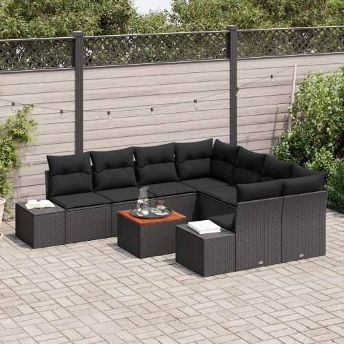 Set vrtnih sofa od 9 dijelova s jastučićima Crni Poli Ratan Bager Cijena