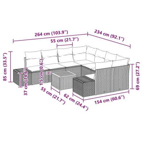 Set vrtnih sofa od 9 dijelova s jastučićima Crni Poli Ratan Bager Cijena