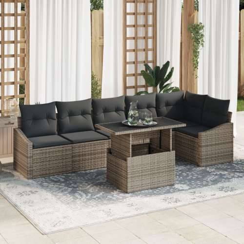 Set vrtne sofe s jastucima od 7 dijelova siva poly ratan Cijena