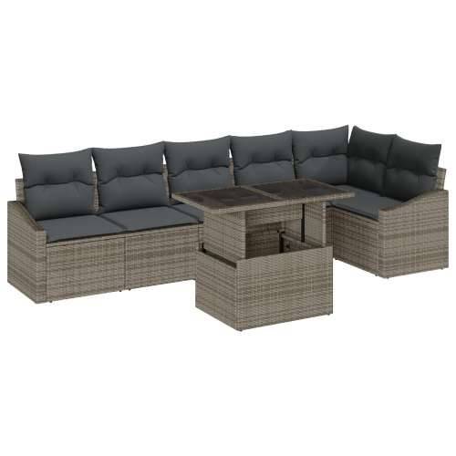 Set vrtne sofe s jastucima od 7 dijelova siva poly ratan Cijena