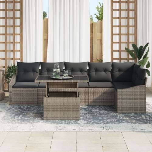 Set vrtne sofe s jastucima od 7 dijelova siva poly ratan Cijena