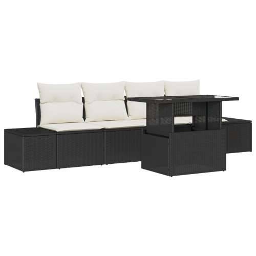 5-dijelni vrtni sofa set s jastučićima crni poli ratan Cijena