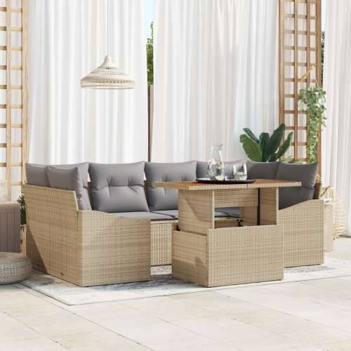 7-dijelni vrtni sofa set s jastucima bež poli ratan Cijena