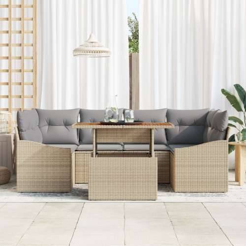 7-dijelni vrtni sofa set s jastucima bež poli ratan Cijena