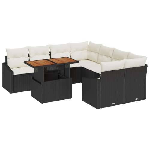 set od 9 dijelova vrtne sofe s jastucima crni poly ratan Cijena