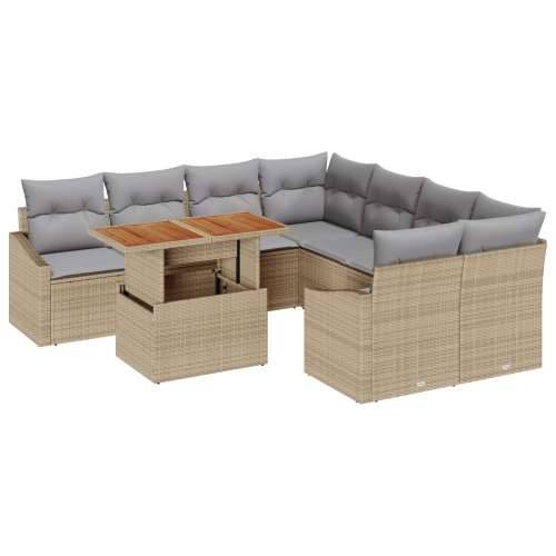Vrtna garnitura - 9-dijelni set vrtnih sofa s jastučićima bež PE ratan Cijena