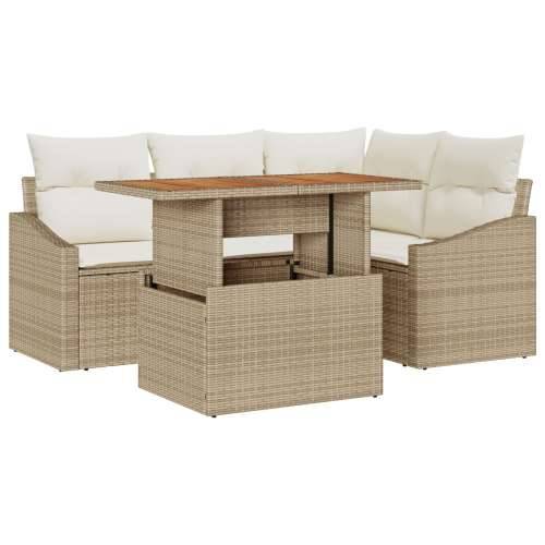 5 Dijelni Vrtni Sofa Set s Jastučićima Bež Poly Rattan Cijena