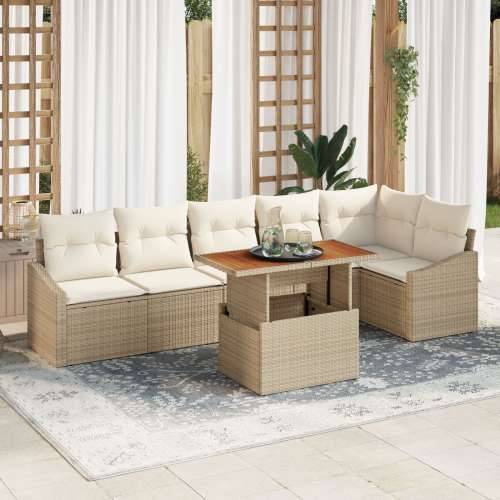 7-dijelni vrtni sofa set s jastucima Bež Poli Ratan Cijena