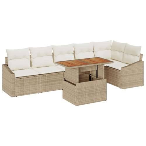 7-dijelni vrtni sofa set s jastucima Bež Poli Ratan Cijena