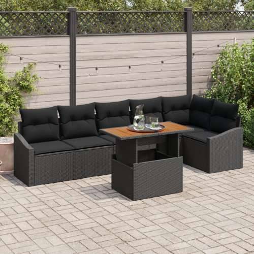 set od 7 komada vrtnih sofa s jastučićima crni poli ratan Cijena