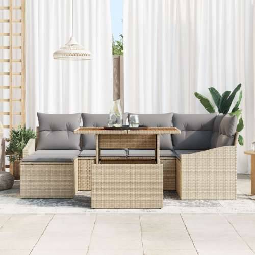 set od 7 komada vrtnih sofa s jastučićima bež poli ratan Cijena