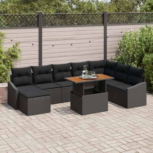 9-dijelni vrtni sofa set s jastučićima crni poli ratan Cijena