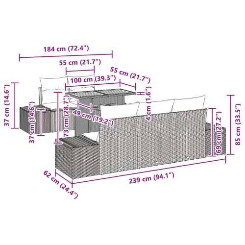 Set od 6 vrtnih sofa s jastučićima sivi poli ratan Cijena