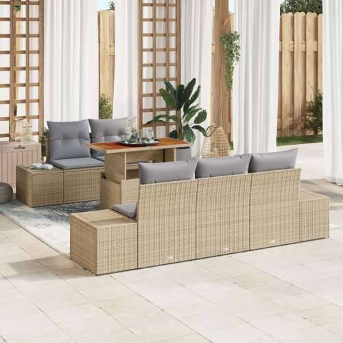 6-dijelni vrtni set sofa s jastučićima bež poli ratan Cijena