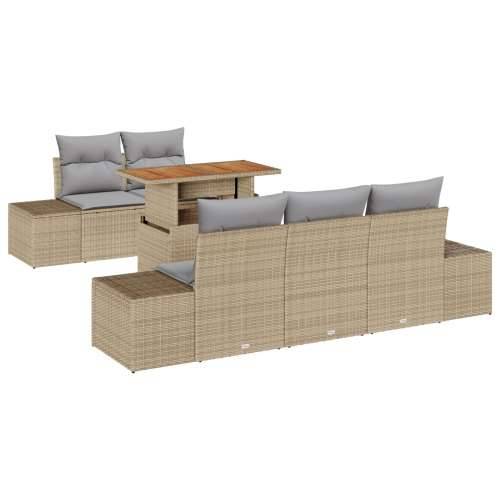 6-dijelni vrtni set sofa s jastučićima bež poli ratan Cijena