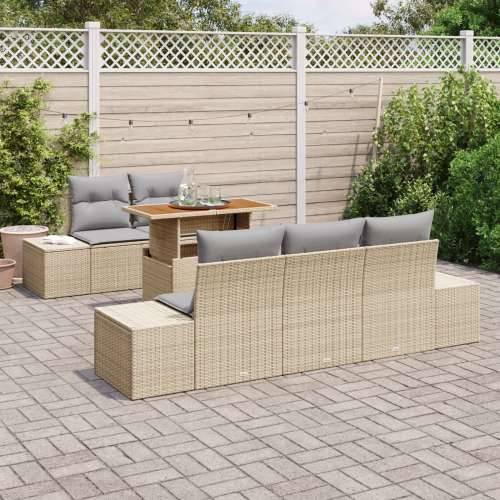 6-dijelni vrtni set sofa s jastučićima bež poli ratan Cijena