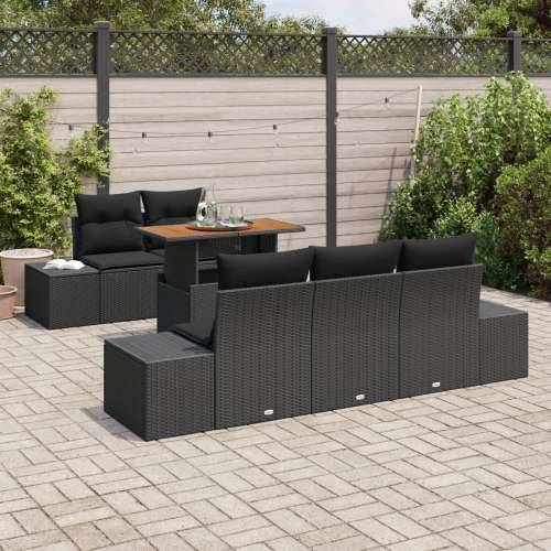 set od 6 komada vrtne sofe s jastučićima Crna Poly Rattan Cijena
